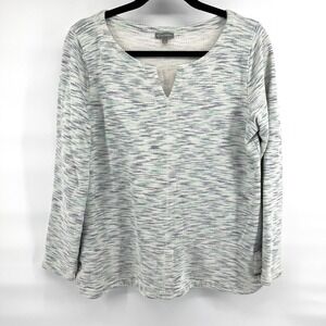 T by Talbots Women's Sz Large Cream Green Space Dye Metallic Pullover Sweatshirt